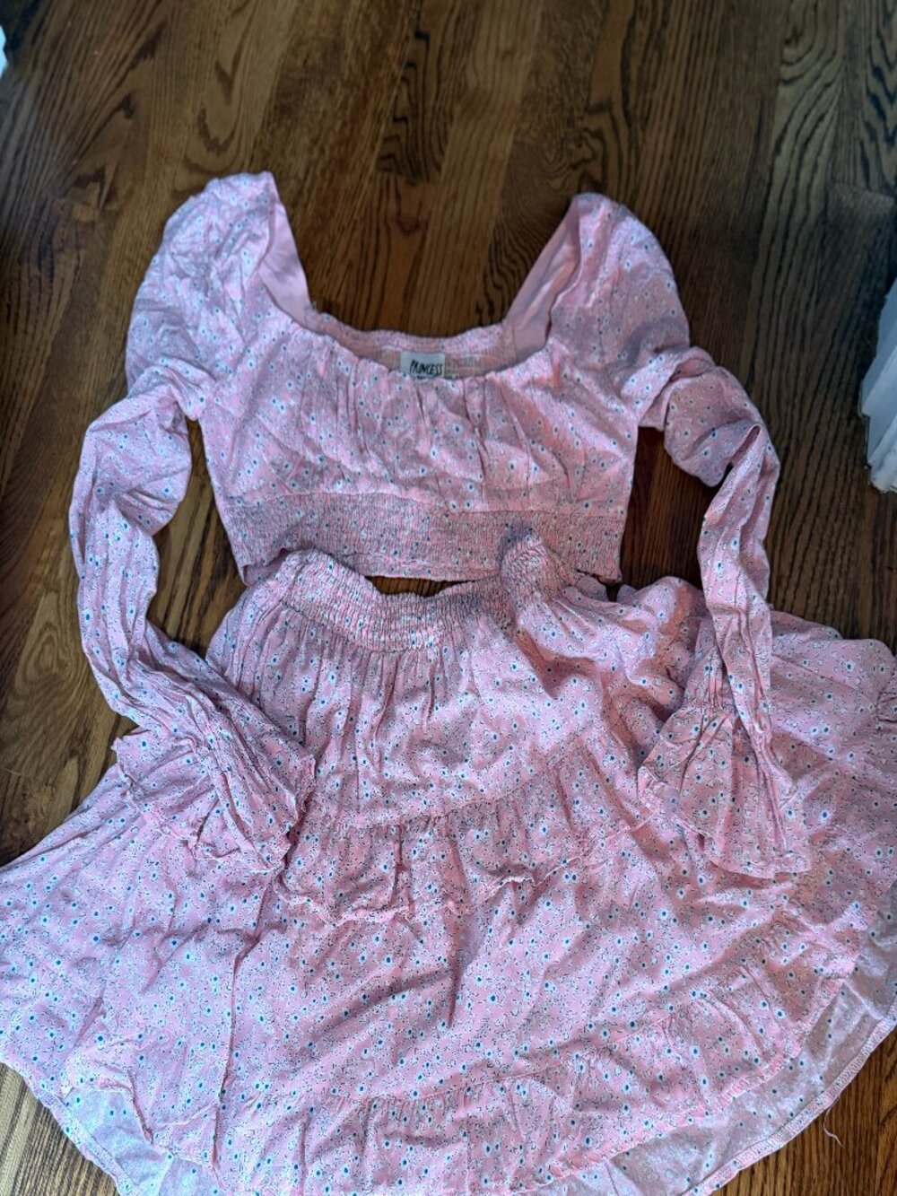 Princess Polly Pink Floral 2-Piece Set | Smocked Crop Top & Mini Skirt | Size 2